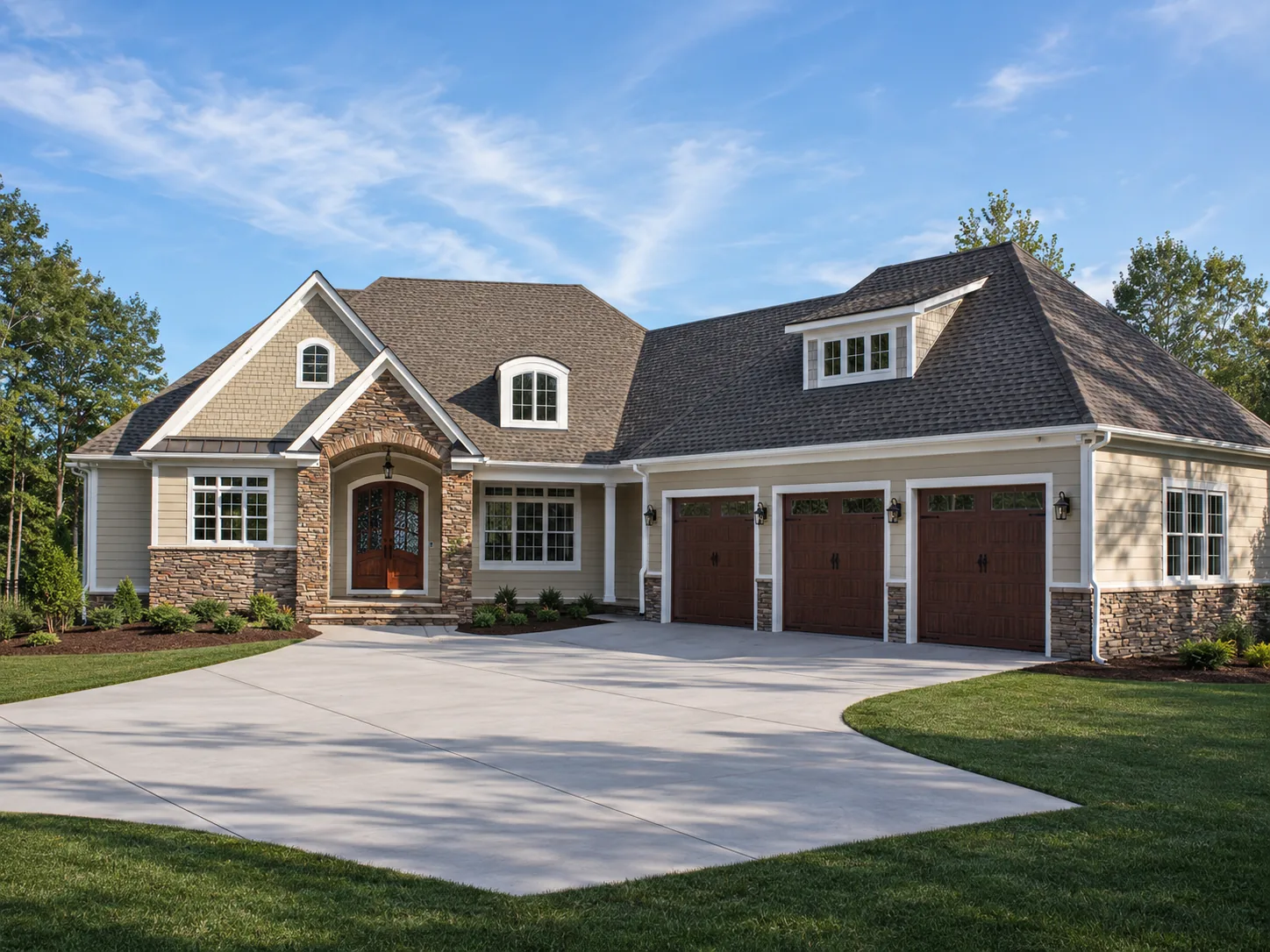Custom luxury home exterior built by Higgins Building Group in Western North Carolina