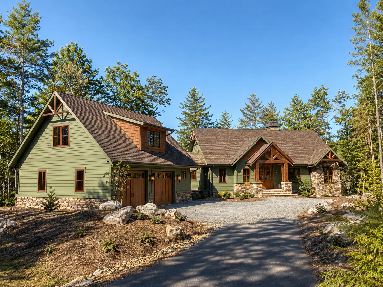 Custom luxury home exterior built by Higgins Building Group in Western North Carolina