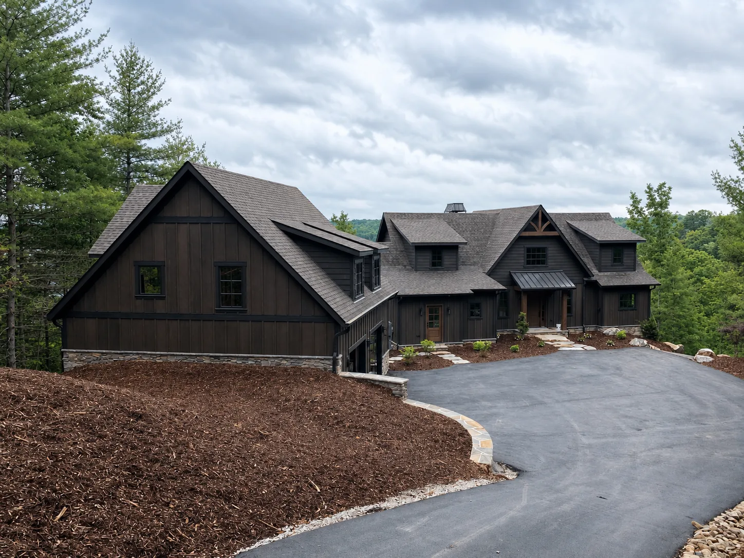 Custom luxury home exterior built by Higgins Building Group in Western North Carolina
