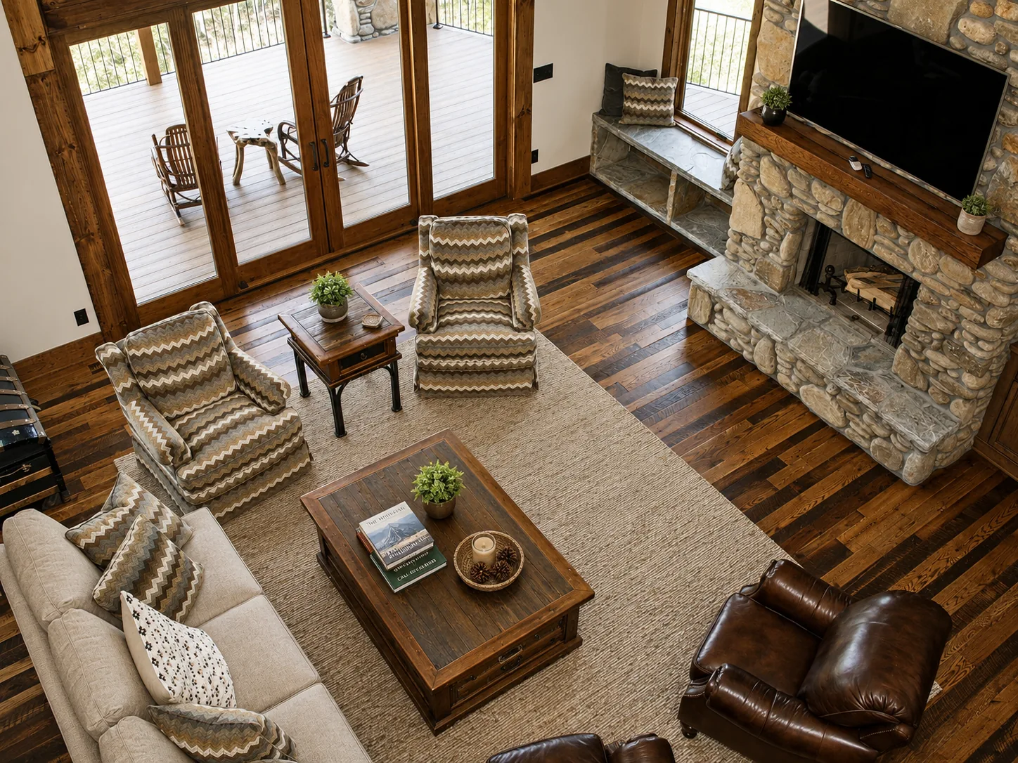 Living room in a custom home built by Higgins Building Group in Western North Carolina