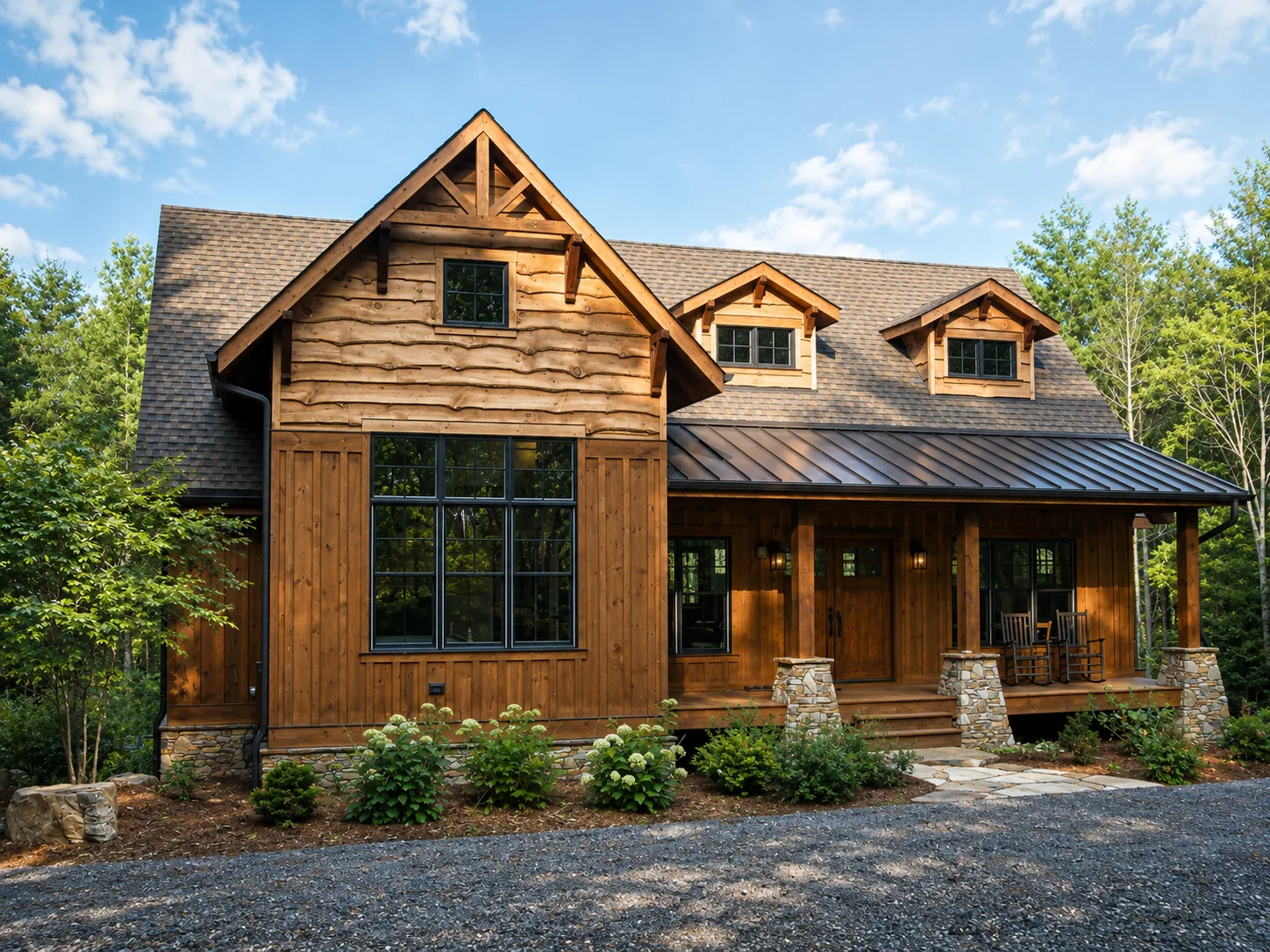 Custom luxury home exterior built by Higgins Building Group in Western North Carolina