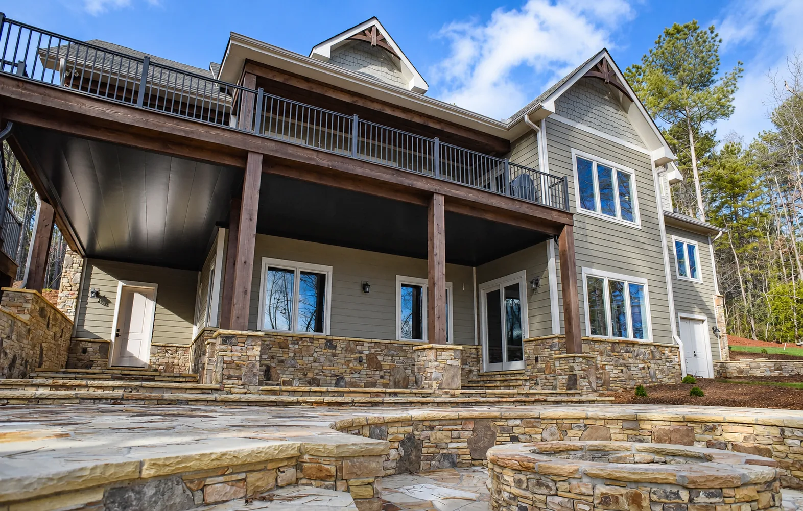 Custom luxury home rear exterior built by Higgins Building Group in Western North Carolina