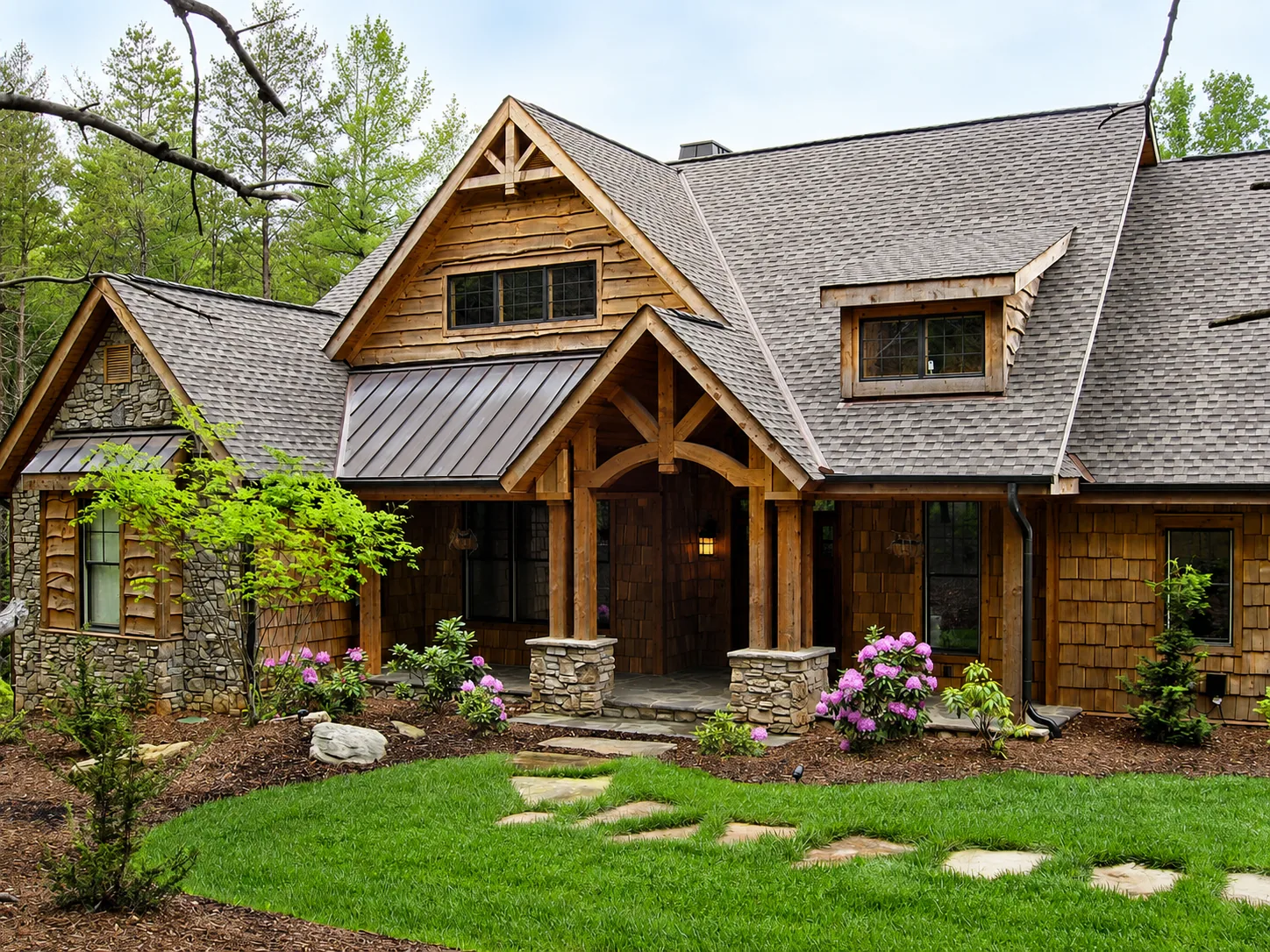 Custom luxury home exterior built by Higgins Building Group in Western North Carolina