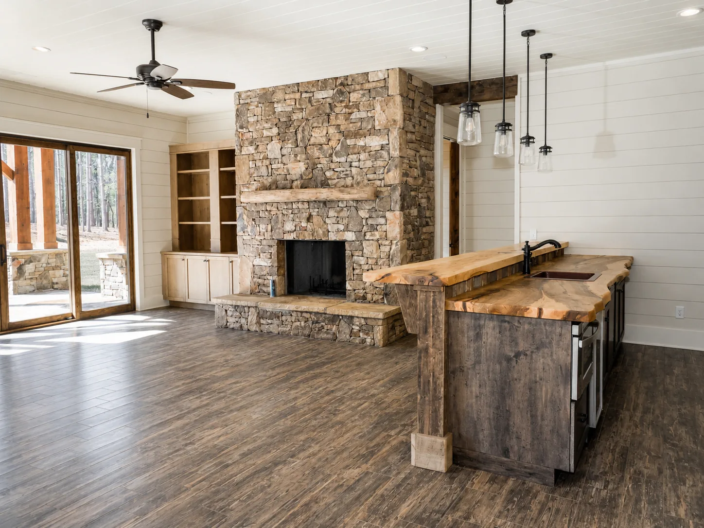 Finished basement in a custom home built by Higgins Building Group in Western North Carolina