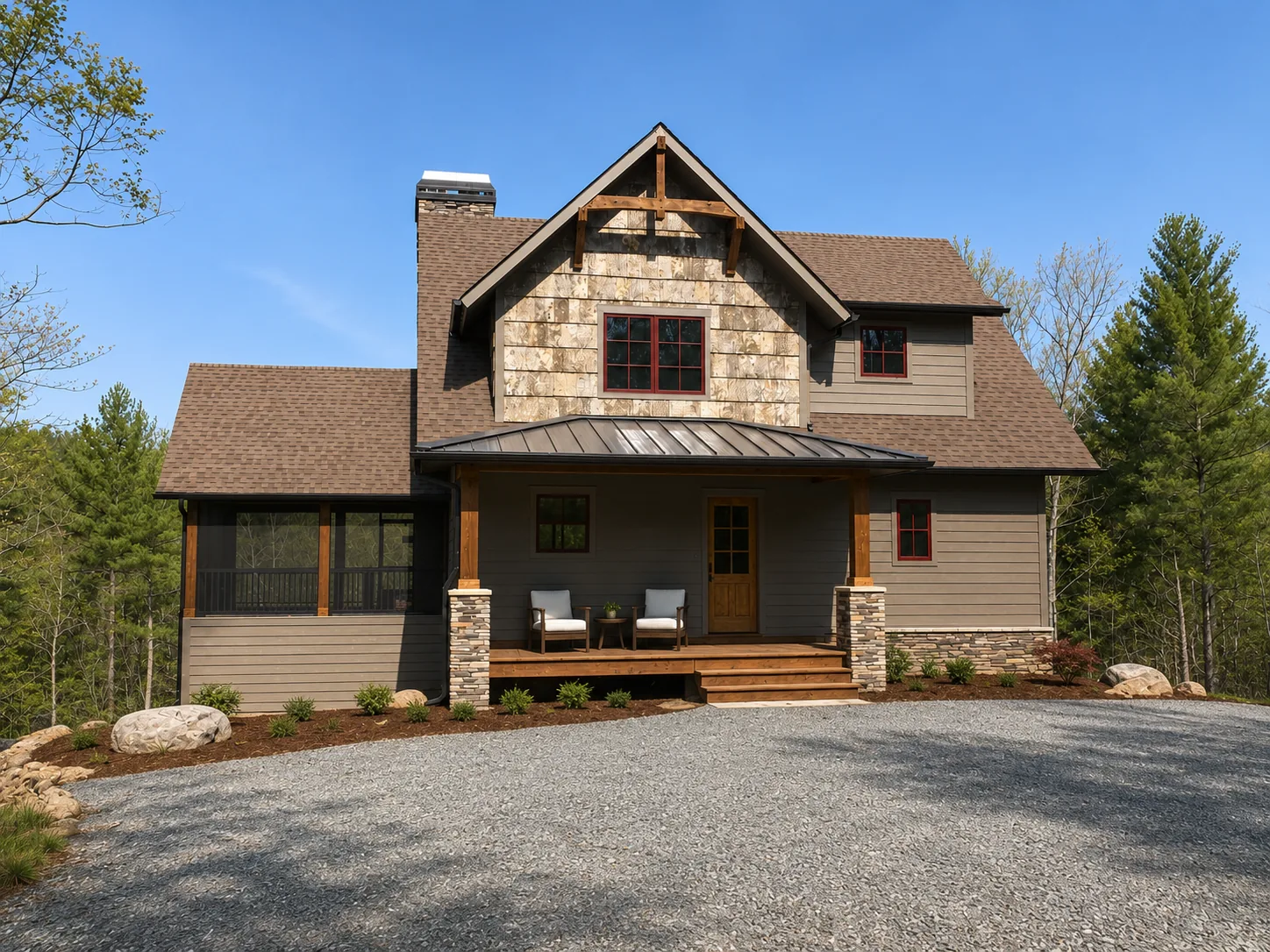 Custom luxury home exterior built by Higgins Building Group in Western North Carolina