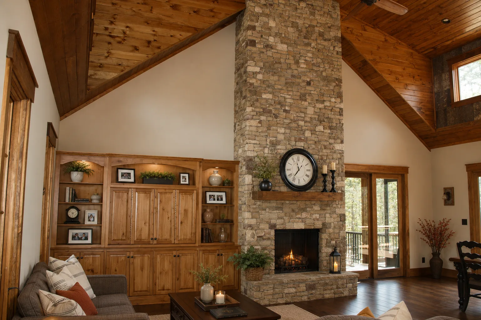 Living room in a custom home built by Higgins Building Group in Western North Carolina