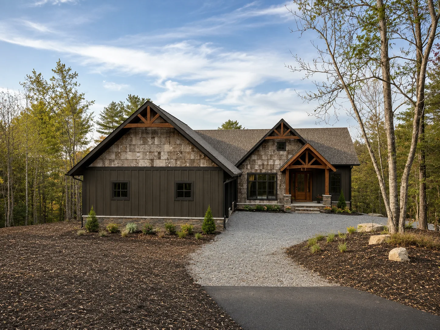 Custom luxury home exterior built by Higgins Building Group in Western North Carolina