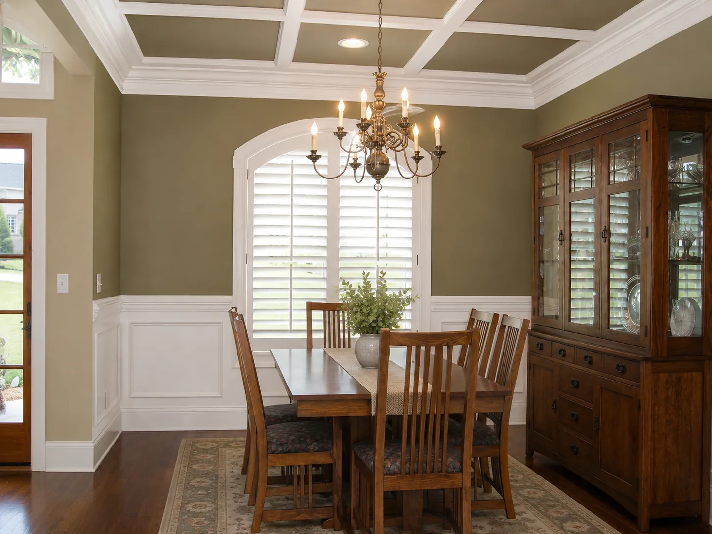 Dining room in a custom home built by Higgins Building Group in Western North Carolina