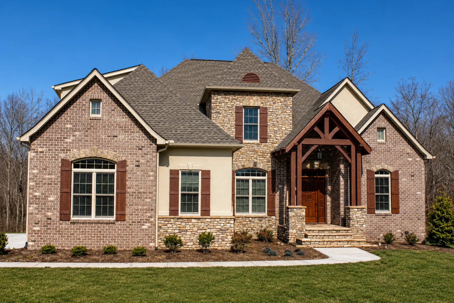 Custom luxury home exterior built by Higgins Building Group in Western North Carolina